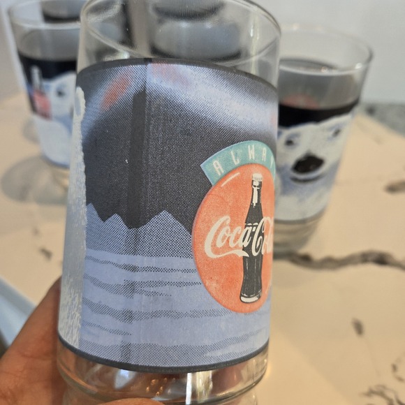 Set of 6 1992 COKE Coca Cola Polar Bear Glasses 16 oz Always Cool Vintage - Picture 4 of 16